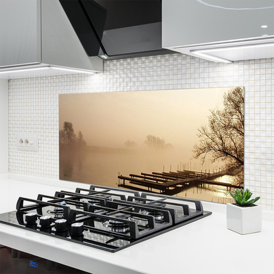 Painel cozinha Paisagem de água e neblina da ponte