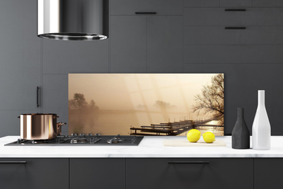 Painel cozinha Paisagem de água e neblina da ponte