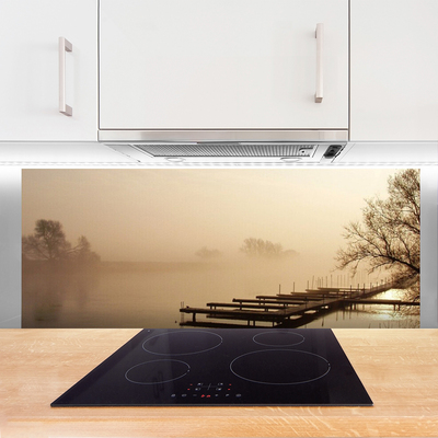 Painel cozinha Paisagem de água e neblina da ponte