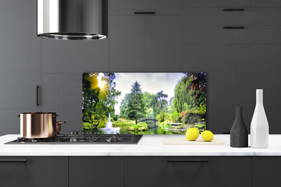 Painel vidro cozinha Floresta Cachoeira Sol Natureza