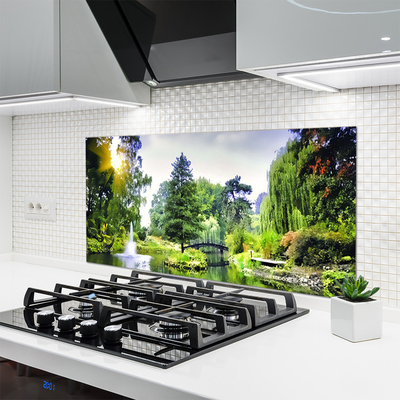 Painel vidro cozinha Floresta Cachoeira Sol Natureza
