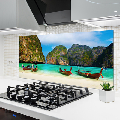 Painel vidro cozinha Praia Mar Montanhas Paisagem