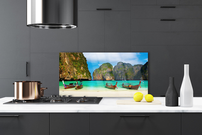 Painel vidro cozinha Praia Mar Montanhas Paisagem