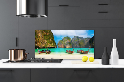 Painel vidro cozinha Praia Mar Montanhas Paisagem