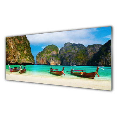 Painel vidro cozinha Praia Mar Montanhas Paisagem