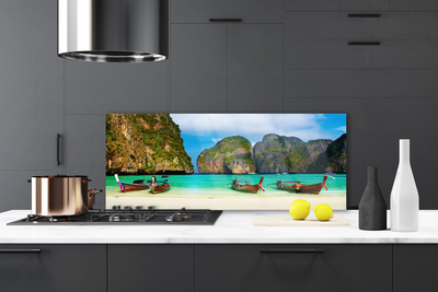 Painel vidro cozinha Praia Mar Montanhas Paisagem