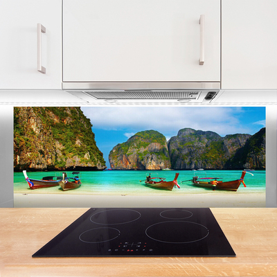 Painel vidro cozinha Praia Mar Montanhas Paisagem