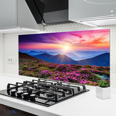 Painel cozinha Montanhas Prado Flores Paisagem