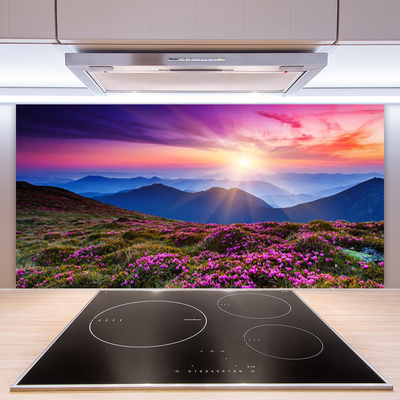 Painel cozinha Montanhas Prado Flores Paisagem