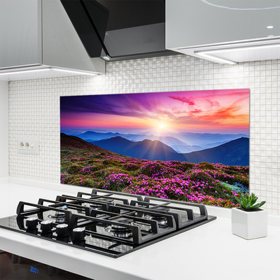 Painel cozinha Montanhas Prado Flores Paisagem