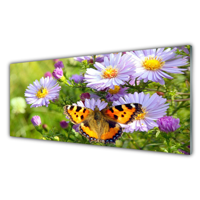 Painel vidro cozinha Flores Borboleta Planta Natureza