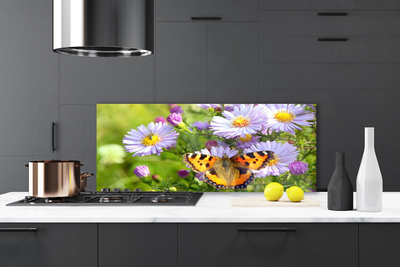 Painel vidro cozinha Flores Borboleta Planta Natureza