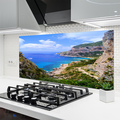 Painel vidro cozinha Mar Praia Montanhas Paisagem