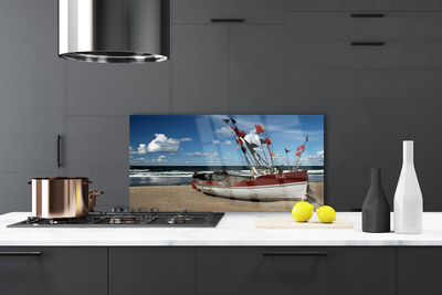 Painel vidro cozinha Paisagem de barco de praia e mar