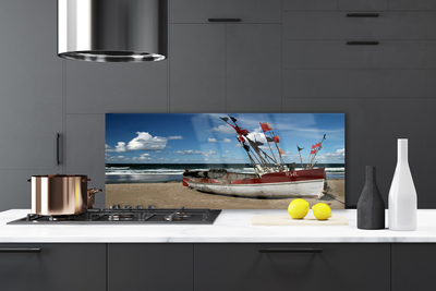 Painel vidro cozinha Paisagem de barco de praia e mar