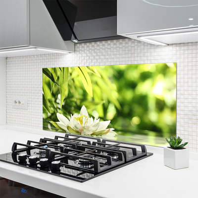 Painel vidro cozinha Folhas de flores