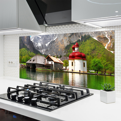 Painel vidro cozinha Paisagem de casa na árvore na montanha