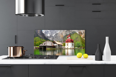 Painel vidro cozinha Paisagem de casa na árvore na montanha