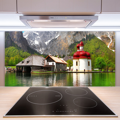 Painel vidro cozinha Paisagem de casa na árvore na montanha