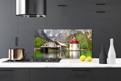 Painel vidro cozinha Paisagem de casa na árvore na montanha