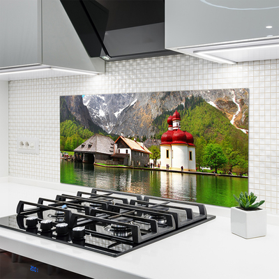 Painel vidro cozinha Paisagem de casa na árvore na montanha