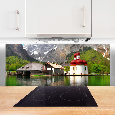 Painel vidro cozinha Paisagem de casa na árvore na montanha