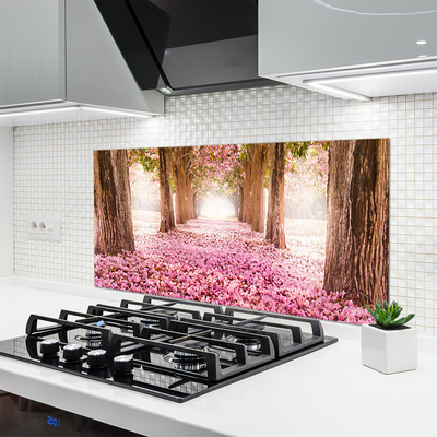 Painel vidro cozinha Árvore Rosas Flores Natureza