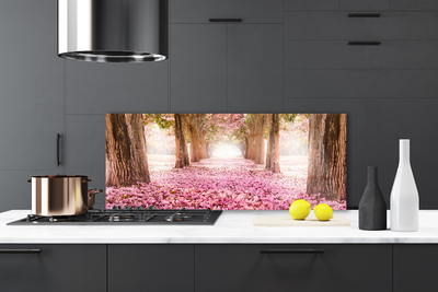 Painel vidro cozinha Árvore Rosas Flores Natureza