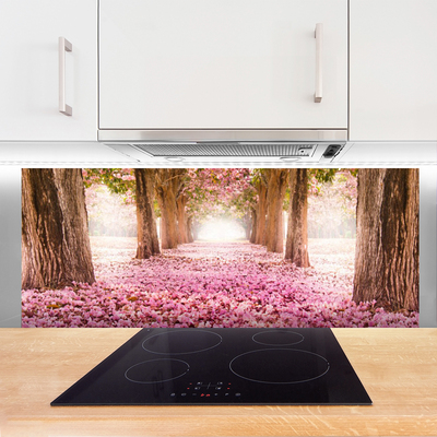 Painel vidro cozinha Árvore Rosas Flores Natureza