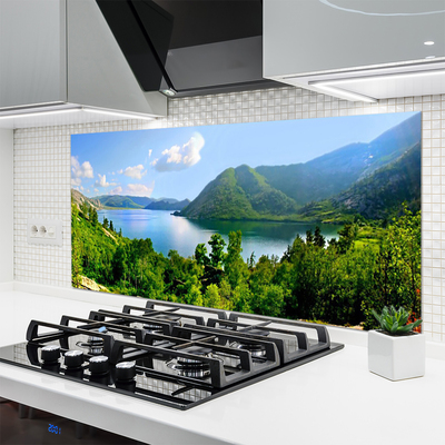 Painel cozinha Paisagem de montanhas, lago e floresta