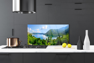 Painel cozinha Paisagem de montanhas, lago e floresta