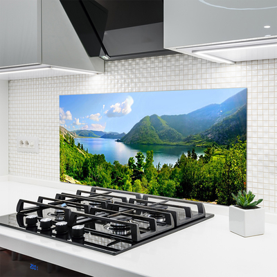 Painel cozinha Paisagem de montanhas, lago e floresta