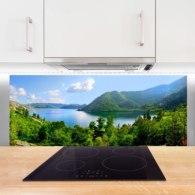 Painel cozinha Paisagem de montanhas, lago e floresta