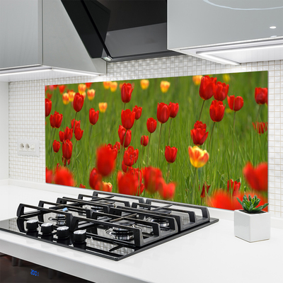 Painel vidro cozinha Planta de tulipas
