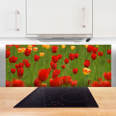 Painel vidro cozinha Planta de tulipas