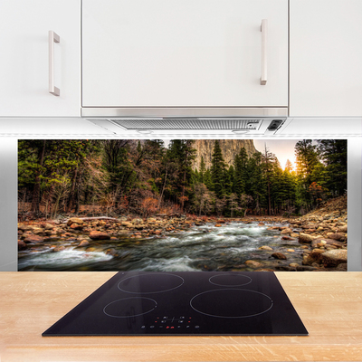Painel vidro cozinha Lago Floresta Natureza Água