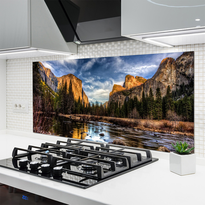 Painel vidro cozinha Montanha Floresta Lago Natureza