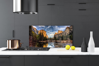 Painel vidro cozinha Montanha Floresta Lago Natureza