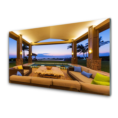 Painel vidro cozinha Palmeiras no Pátio do Jardim na Parede