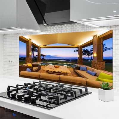 Painel vidro cozinha Palmeiras no Pátio do Jardim na Parede