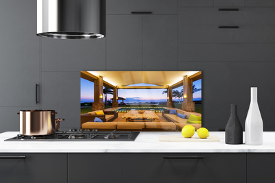 Painel vidro cozinha Palmeiras no Pátio do Jardim na Parede