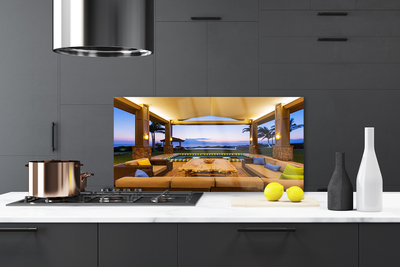 Painel vidro cozinha Palmeiras no Pátio do Jardim na Parede