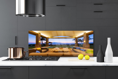 Painel vidro cozinha Palmeiras no Pátio do Jardim na Parede