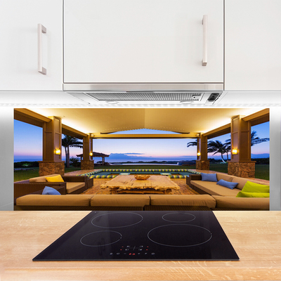 Painel vidro cozinha Palmeiras no Pátio do Jardim na Parede