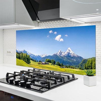 Painel vidro cozinha Campos Árvores Montanhas Paisagem