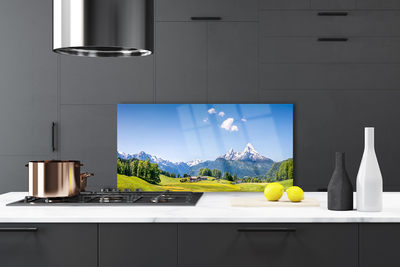 Painel vidro cozinha Campos Árvores Montanhas Paisagem