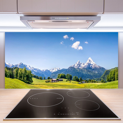 Painel vidro cozinha Campos Árvores Montanhas Paisagem