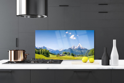 Painel vidro cozinha Campos Árvores Montanhas Paisagem