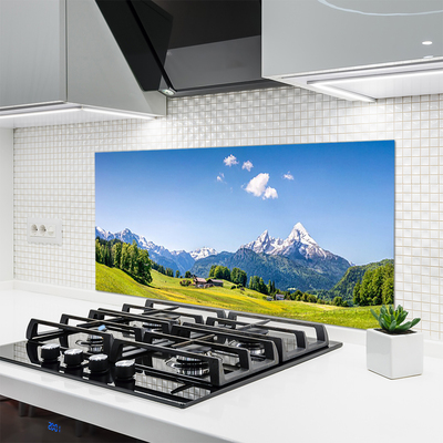 Painel vidro cozinha Campos Árvores Montanhas Paisagem