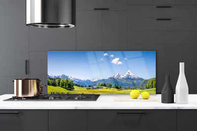 Painel vidro cozinha Campos Árvores Montanhas Paisagem